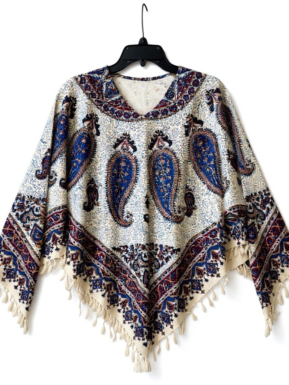 Handmade Boho Paisley Fringe Poncho Women’s Medium Festival Cottagecore - Picture 3 of 6